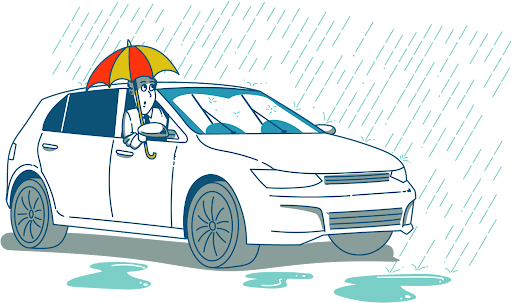 car in rain